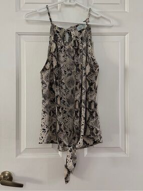 Veronica M. Neutral Snake-Print Halter with Tie Detail & Keyhole Front Cutout